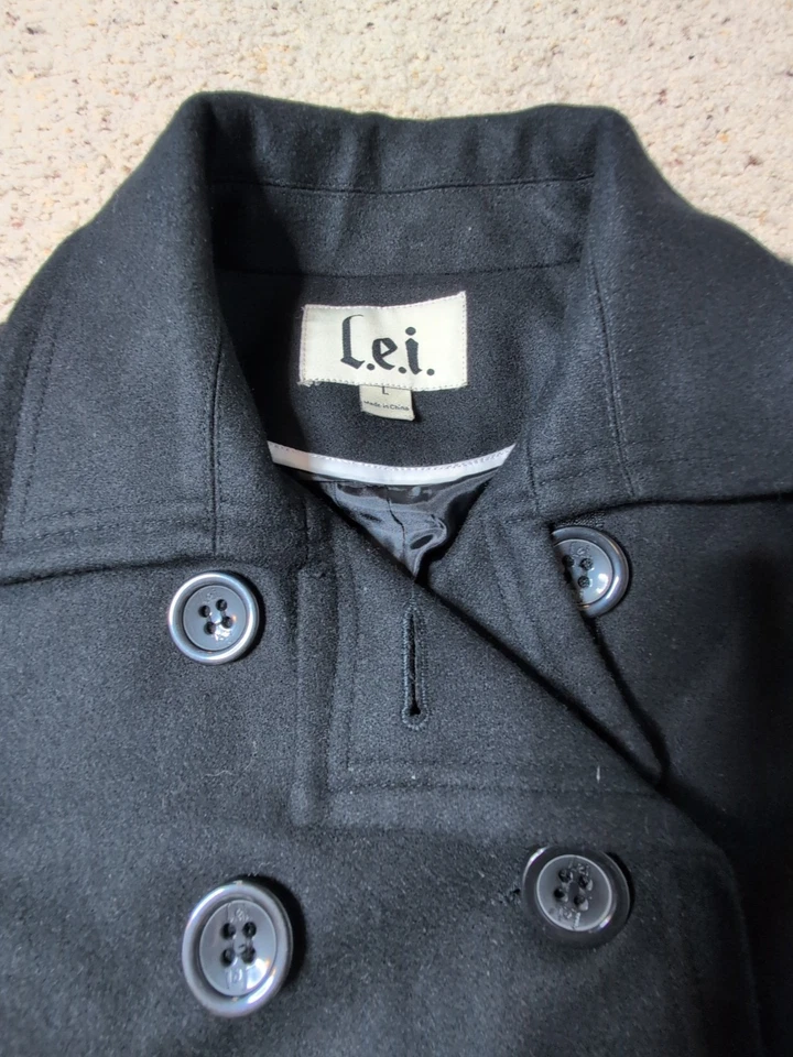 L.e.i. Abrigo Guisante Doble Pecho Y2K De Colección L Preppy Mezcla de Lana Academia Oscura Foto 2 de 4