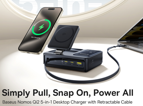 Baseus Nomos 5 in 1 Charging Station 140W with 100W Retractable Cable - 第 8/17 張圖片