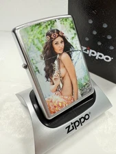GENUINE Zippo SPECIAL EDITION Lighter SEXY POCAHONTAS PINUP Satin Chrome NEW