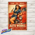 Car Repair Pin Up Lady Garage Vintage Metal Tin Sign 8x12 Wall Art