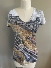 Cache Y2K Short Sleeve Scoop Neck Decorative Beaded T-Shirt M Made in USA