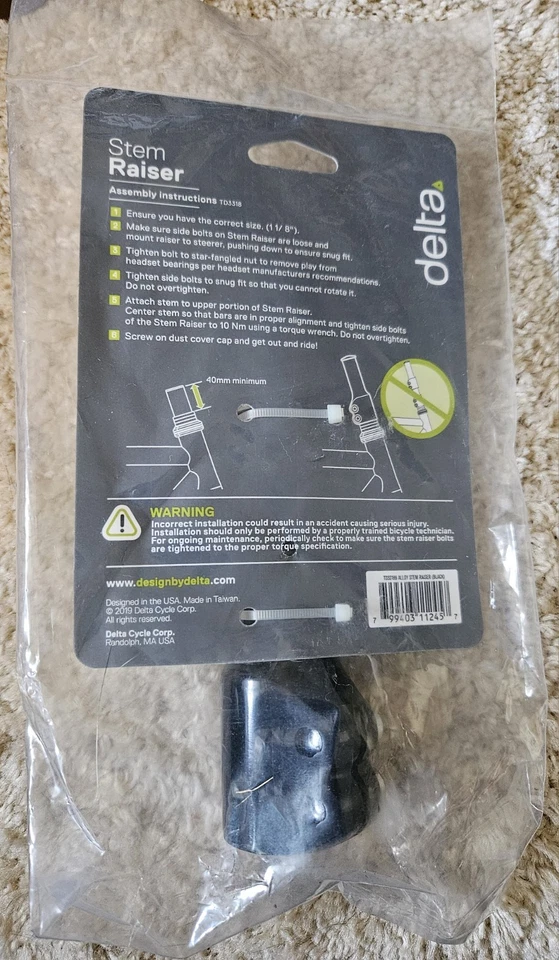 DELTA ALLOY BICYCLE BIKE STEM RAISER RISER BLACK 1 1/8 INCH NEW STILL IN PLASTIC - Image 2 of 2