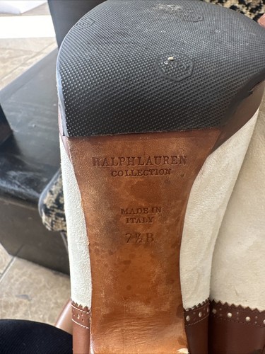 Ralph Lauren Collection Macelyn White Suede Brown Calf Spectator Oxford Heel 7.5 - Picture 13 of 16