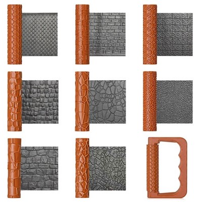 9 Pcs Clay Texture Roller Set with Handle, 8-Pattern 3D-Printed Miniature Tex...