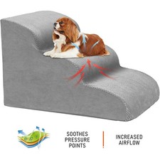 3 Tier Foam Pet Stairs for Bed Couch Window Pet Ramp 15" H With Removable Cover