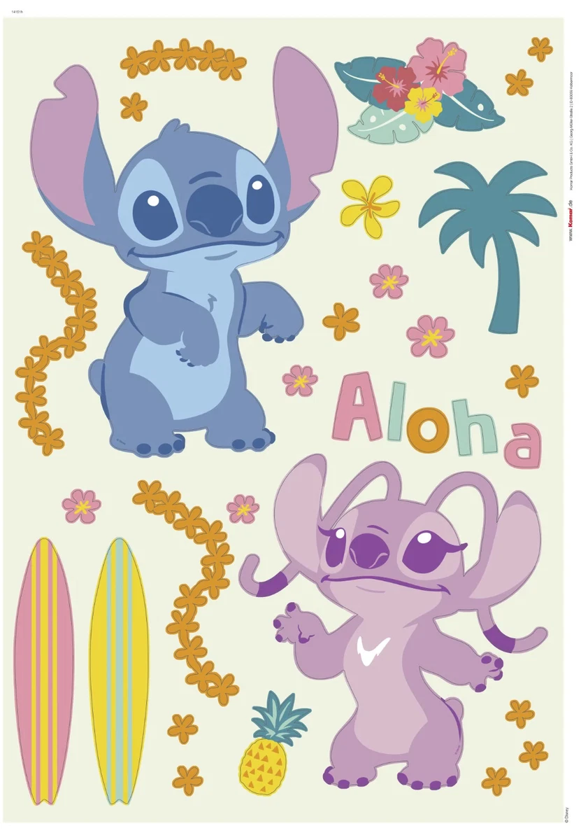 Disney Stitch Angel Vinilo Pegatinas Pared 50x70cm 31 Piezas Rosa Azul