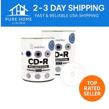 200-Pack 52x CD-R Writable Discs - 700MB/80min White Inkjet Printable Media
