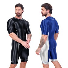 AMORESY Men's Glossy Tracksuits Shiny Jumpsuits Bodysuit Catsuit Romper Overalls