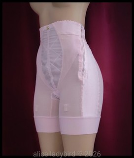 Vintage PINK Long Leg PANT Girdle SHAPER Hi Waist GARTER Shorts Zip Satin XL