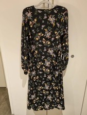Asos Design Black Floral Button Front Cut-Out Tie Neck Midi Dress UK 12 EU 40