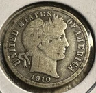 1910 Barber Dime Original Circulated Silver Solid Early Date Type Coin