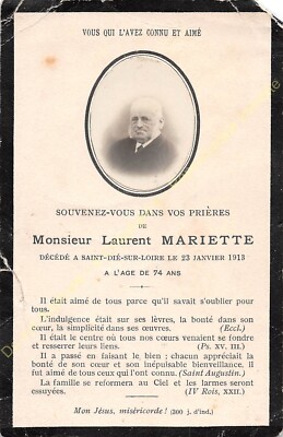Genealogy Obituary Mr LAURENT MARIETTE 23 01 1913 in Saint Dié sur