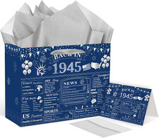 80Th Birthday Gift Bag Set - Vintage 1945 Theme Party Decorations with Greeting
