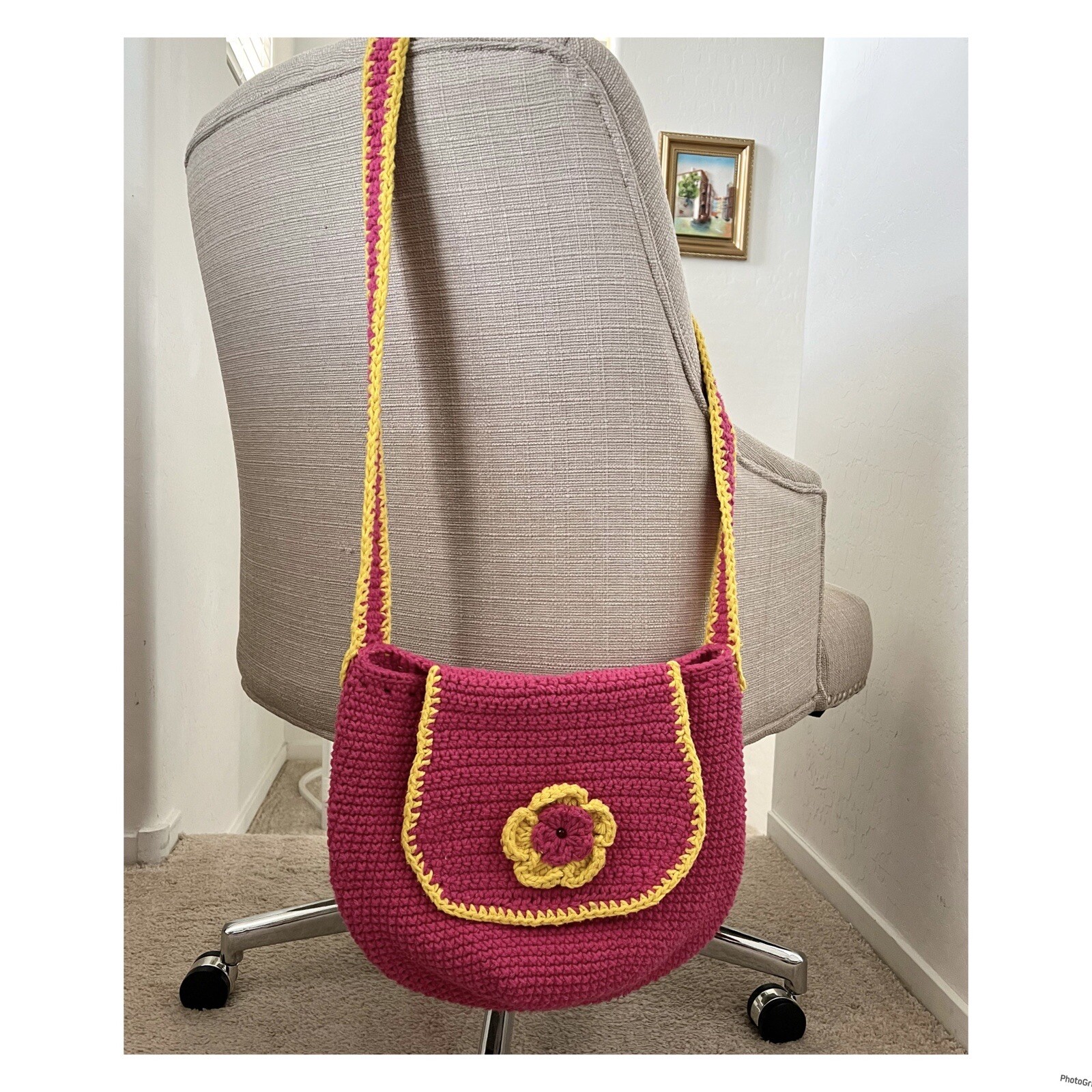 Crochet Crossbody Bag Boho Hippie Granny Pink Yellow … Gem