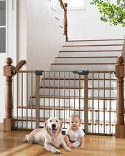 Cumbor 29.7"-51.5" Wide 30.5 tall Baby Gate, Safety Dog Gate For Stairs Brown