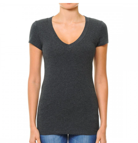 NEW Women's Basic Short Sleeve V Neck Cotton Stretch Tee- Ambiance- XS/S-M-L - Picture 11 of 34