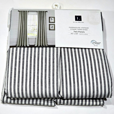 Lush Decor Farmhouse Vintage Stripe Yarn Dyed Two Panels 40x84in White Grey
