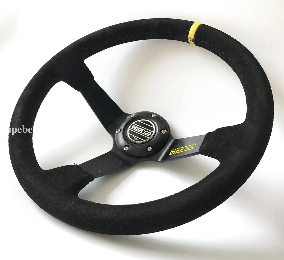 Volante de carreras de plato profundo de cuero gamuza de 350 mm apto para buje MOMO OMP Foto 3 de 4