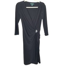 Lauren Ralph Lauren Dress Knee Length Dress Sheath Dress Faux Wrap Dress 4 Black