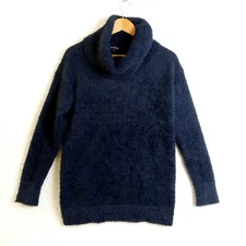 Peacocks Sweater Women's Small Fuzzy Cowl Neck Long Sleeve Dark Blue Polyester