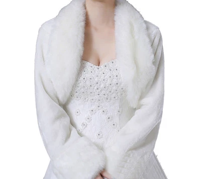 Bridal Bolero Shawl Shrug Coat Ivory Faux Fur Jacket Wedding Bolero/Cape Coat