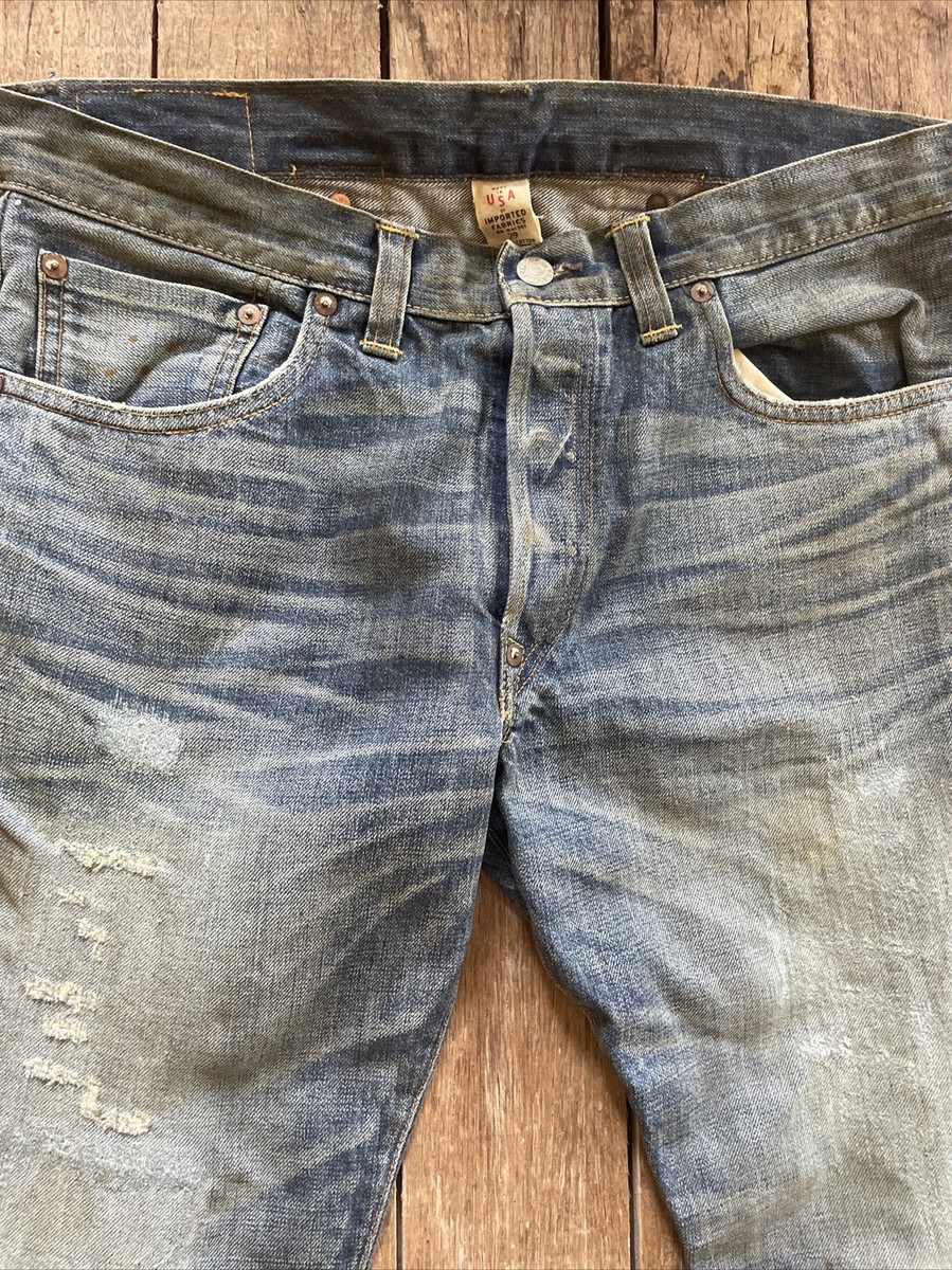 RRL Jeans Men's Japan woven Selvedge Denim distress paint design