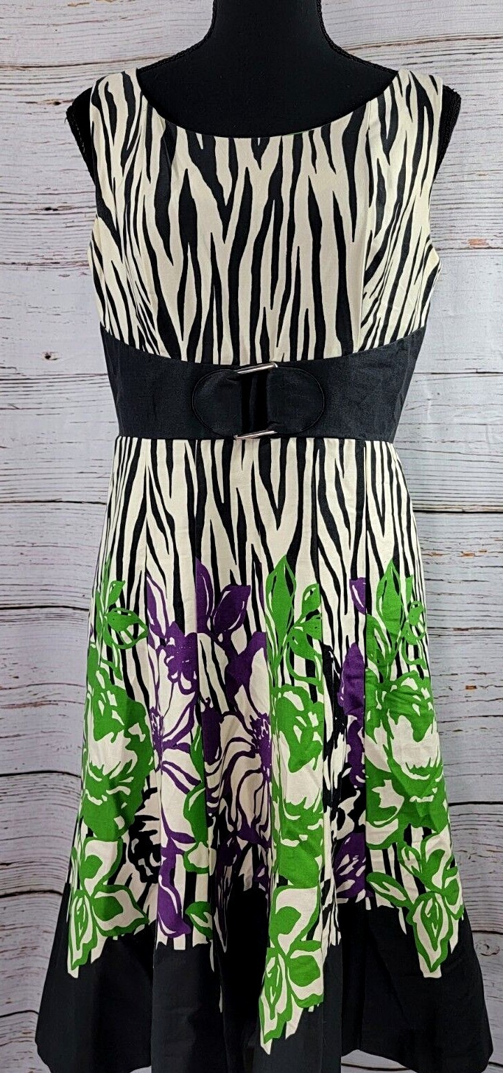 Julian Taylor Fit & Flare Dress Womens Sz 6 Zebra Floral Sleeveless Zipper