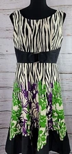 Julian Taylor Fit & Flare Dress Womens Sz 6 Zebra Floral Sleeveless Zipper