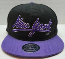 NY NYC 1664 Snap Back New York Embroidered Baseball Cap Hat Black Purple