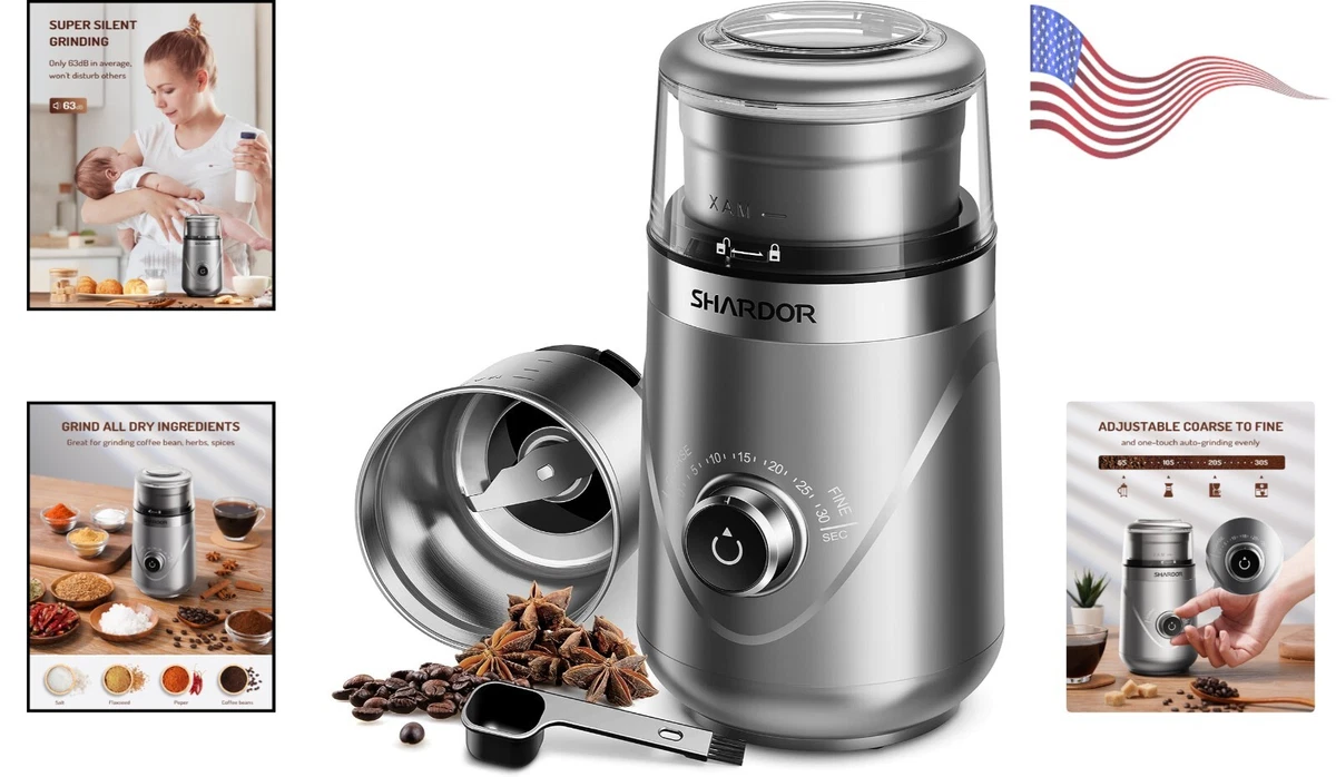 Electric Coffee Grinder with 1 Removable Cup, Adjustable Coffee Bean Grinder