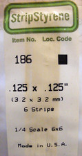 EVERGREEN 186 STYRENE STRIPS .125 X .125  6 ea 