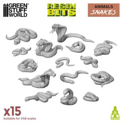 Green Stuff World Schlangen Set (15) 3D printed Snakes Set
