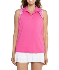 New Stella Parker Top Women's S Pink Sleeveless Polo Golf Tennis Ruffle Raglan