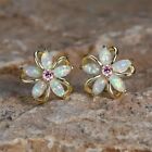 Marquise Cut Simulated Fire Opal Flower Stud Earrings In 14k Yellow Gold Plated