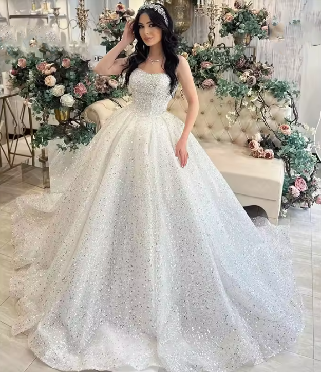 fully beaded wedding dresses Jewel Bead Wedding Dress w/ Detachable Waist Long Mesh Layer XL main image 1