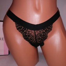 Victoria s Secret Brazilian Panty Small Black Lace Adjustable Sides NWT
