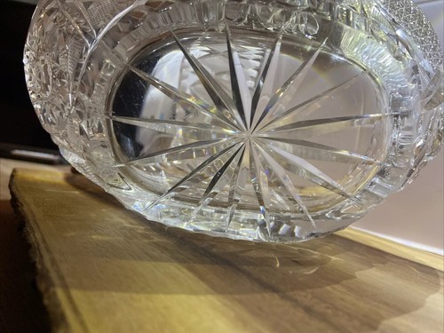 Beautiful Bohemian Hand Cut Crystal Basket Very Heavy Lovely Condition - Picture 10 of 20