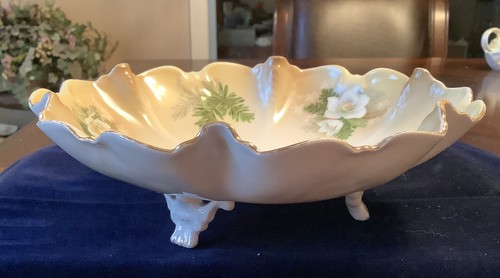 RS Prussia Hand Painted Dogwood and Evergreen Footed Bowl With Gold - Picture 4 of 10