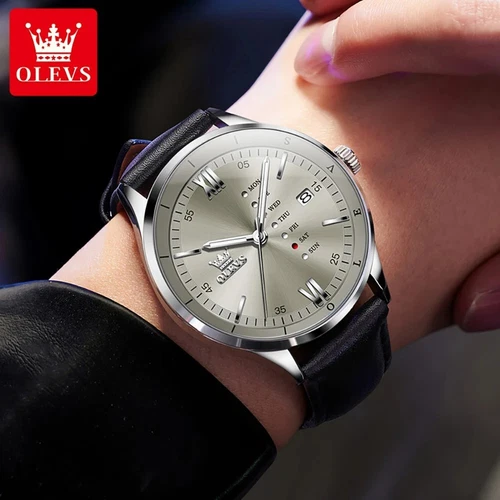 Wasserdichte leuchtende Uhr Quarz OLEVS Herren Business Luxus Datumsarmband Herren - Bild 9 von 21