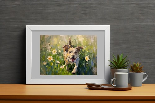 Playful Pup In A Field 5"x7" Print on Matte Paper | Cheerful Dog Artwork - Picture 7 of 17