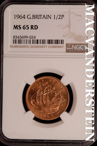 Great Britian: 1964 One Half Penny-NGC MS 65 RD Brilliant Uncirculated #SLG158