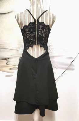 NWT Women's Sexy Black A-Line Dress Openwork Back Two-layer bottom Size 14W