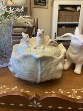 Kitschy 1960’s Holland Mold Ceramic Cabbage Bunnies Casserole Grandma easter