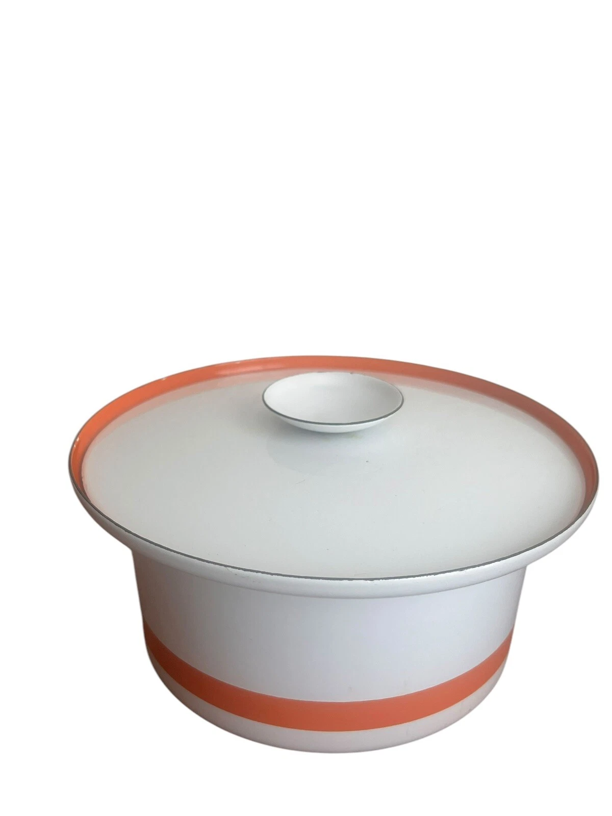 Vintage Enamel Steel 9" Dutch Oven with Matching Lid White and Orange