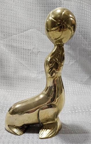 Brass Seal Sea Lion with Beach Ball Circus Vintage Beautiful 9" Tall Figurine