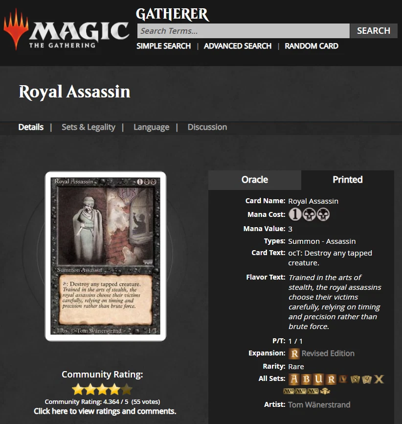 1994 Magic the Gathering Revised Royal Assassin Rare BGS 9.5 Gem Mint POP 33 - Image 4 of 4