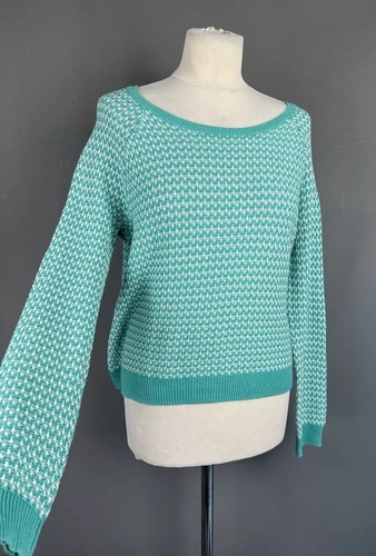 Brora Green White Cotton Linen Net Open Knit Boat Neck Slouchy Jumper UK 8 10 - Picture 4 of 14