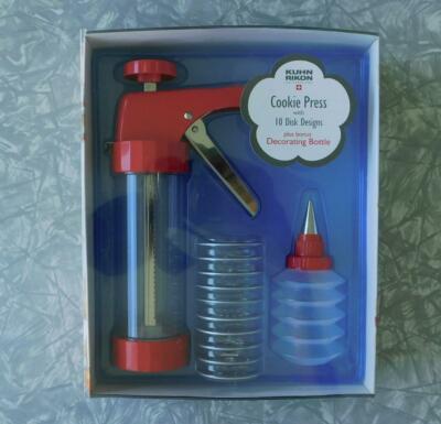 Kuhn Rikon Clear Cookie Press & Decorating Bottle w/10 disks Switzerland New