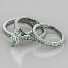 Beautiful Simulated 3.80CT Clear Marquise & Round Sapphire Engagement Ring Set