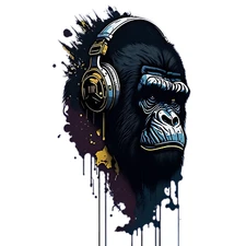 Gorilla Headphones Sticker (3 Inch) Street Art Urban Edgy Hip Hop Grunge Bold